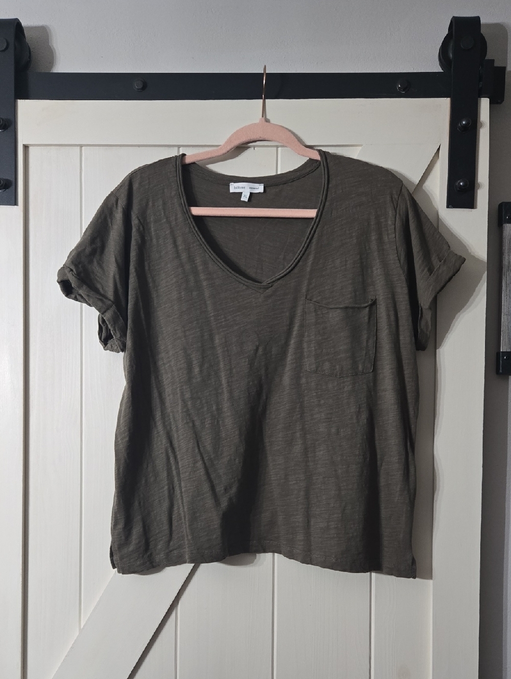 bohme Olive Relaxed V-Neck Pocket Tee